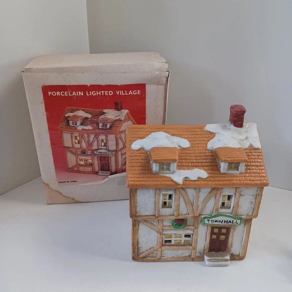 Vintage Christmas Porcelain Lighted‎ Village Town Hall No Light