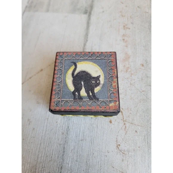 Mini primitive black cat cardboard Halloween box trinket Unique Home