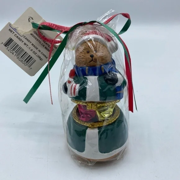 Trinket Box Christmas Holiday Hinged Ring Earring Bear Red Green Blue 4