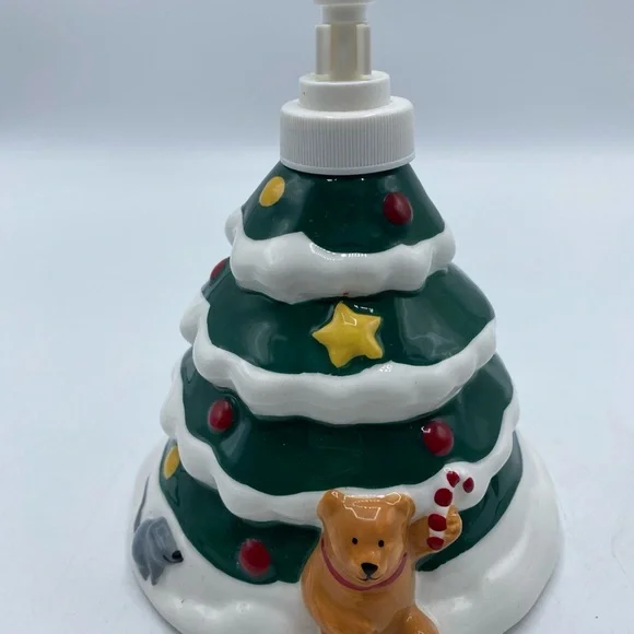 Vintage Bacova Ceramic Christmas Tree Soap Pump Dispenser Coco Dowley 1994 6”