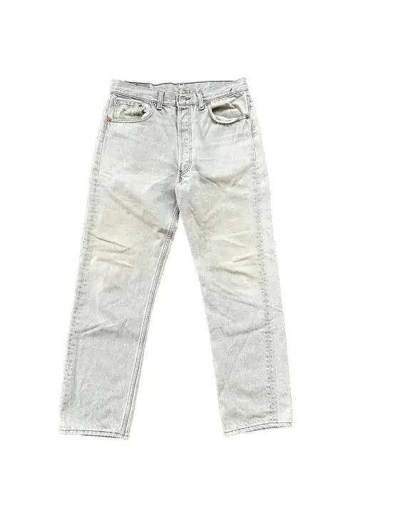 VTG USA Levis 501 Button Fly 90s Tag Jeans 80s 34x30 Act 31x28 Grey Faded White