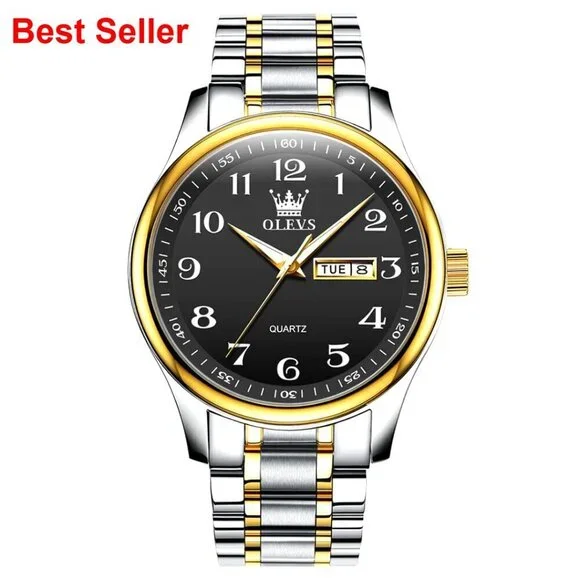 Stainless Steel Watch with Day Date Diamond Dial Waterproof