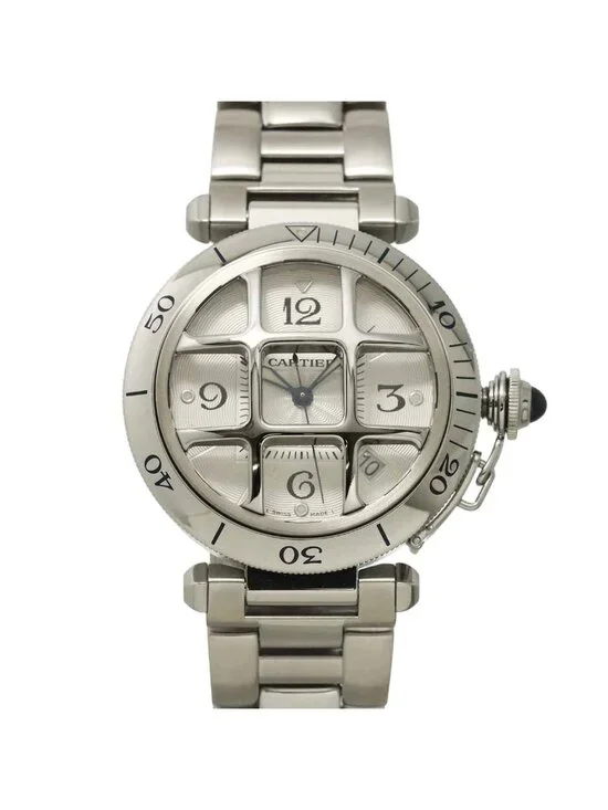 Cartier Pasha 38 Grid Watch Date Silver Automatic Winding
