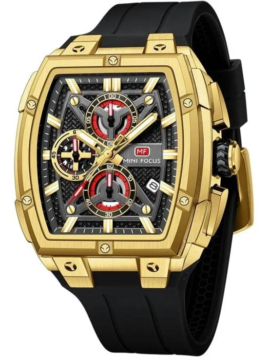 Men's Golden Analog Wrist Skeleton Tonneau Chronograph Ideal Enthusiasts Watch