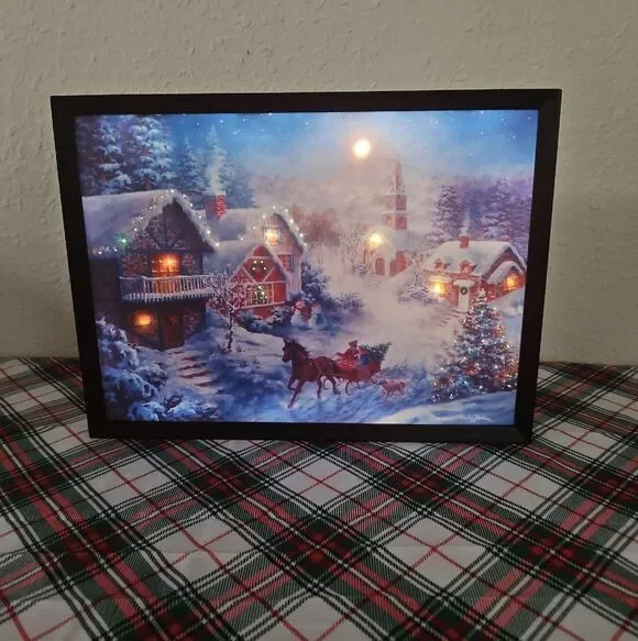 Mr. Christmas LED Illuminated In A One Horse Open Sleigh Canvas Art Wall Decor