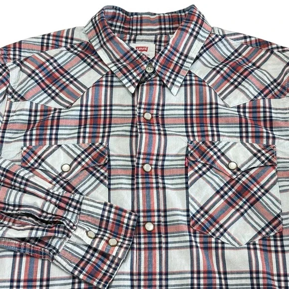 Levis Western‎ Pearl Snap Shirt Adult S Plaid Sawtooth Long Sleeve Cowboy Ranch
