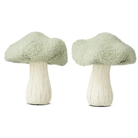 Lot of 2 Easter Spring Summer Fall Green Sherpa Mushrooms Tabletop Decor, 6