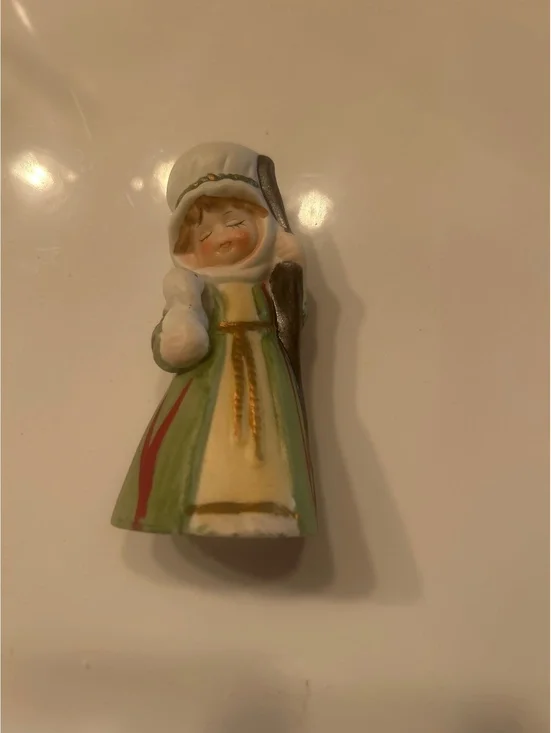 Vintage 1978 Jasco Merri-Bells Shepherdess Girl with Lamb Porcelain Bell