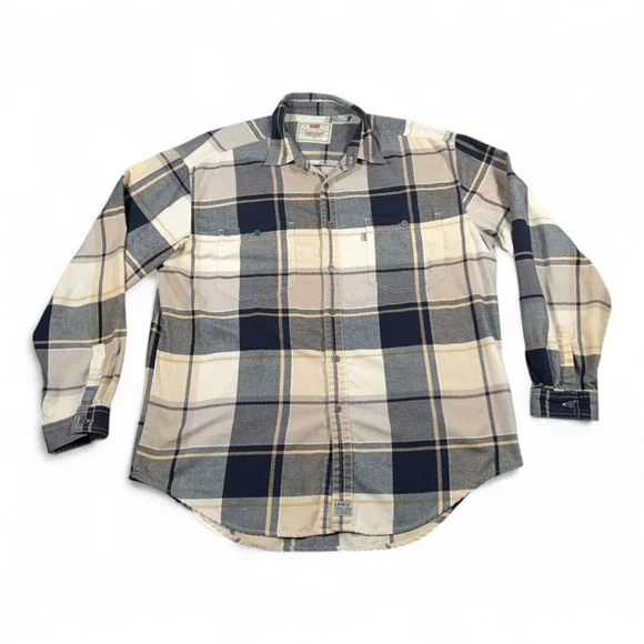 Vintage Levis Shirt Adult EXTRA LARGE Brown Plaid Flannel Workwear Grunge 90s