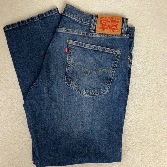 Levi's 514 Straight Fit Jeans Mens 38x30(FIT38x29) Blue Medium Wash Denim
