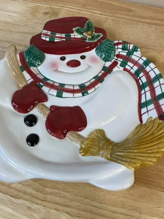 Vintage Fitz & Floyd Plaid Christmas Snowman Canapé Plate – 9