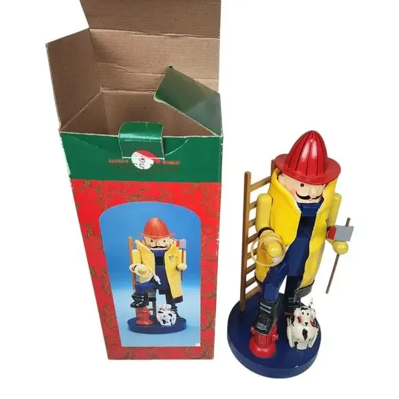 Kurt Adler Wood Nutcracker Fireman Firefighter Dalmatian Dog Santa’s World 12”