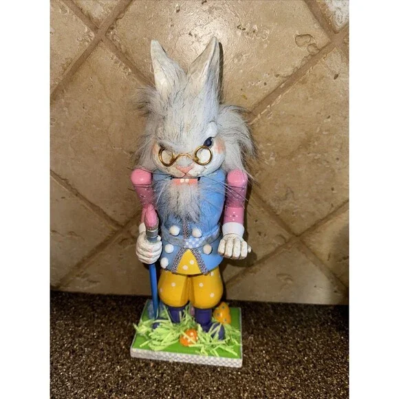 Easter Bunny Nutcracker Rabbit Easter Vintage Pastel Eggs FLAWS READ NO BASKET