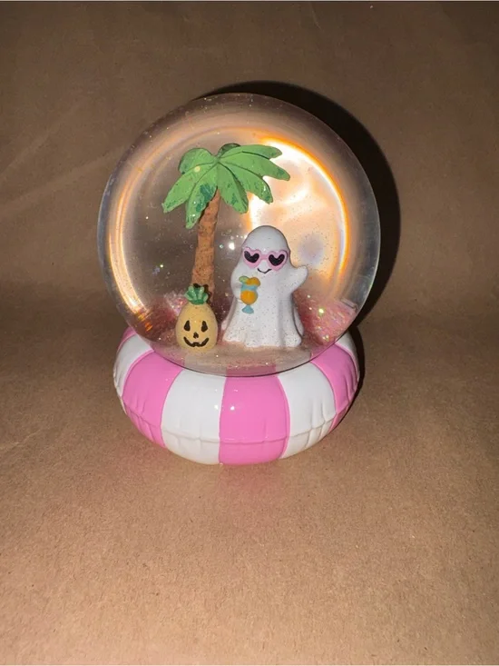 Halloween Summerween Snow Globe with Ghost in Sunglasses & Palm Tree