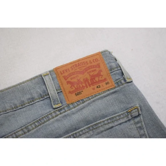 Levis 505 Regular Fit Straight Leg Stretch Denim Blue Jeans Mens Size 42‎ x 30