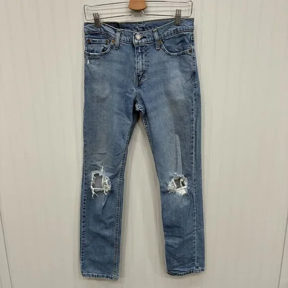 Levi's 511 Men's W30 x L32 Blue Distressed Slim Fit Light Wash Denim Jeans