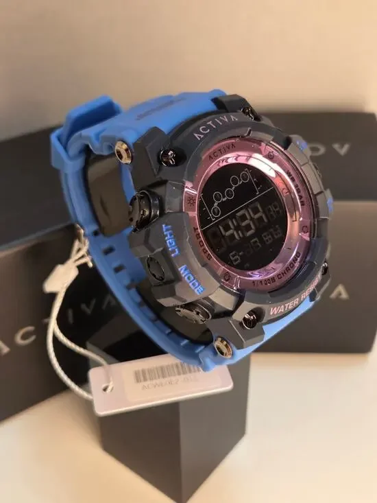 Activa X Invicta ACW8082-011 Digital shock Sport Watch Blue Pink 50mm New NIB