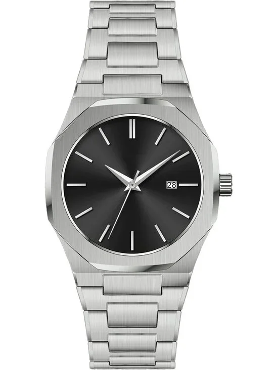 Men's Silver Black Fashion Analog Stainless Steel Waterproof Classic Wrist Watch