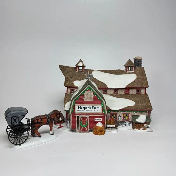 Dept 56 New England Village Harpers Farm 56616 Snow Barn Horse Carriage 1998