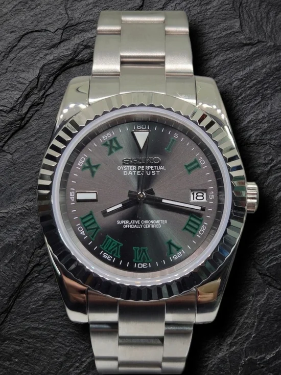 Custom 39mm Automatic Seiko Mod Watch Datejust Wimbledon Dial