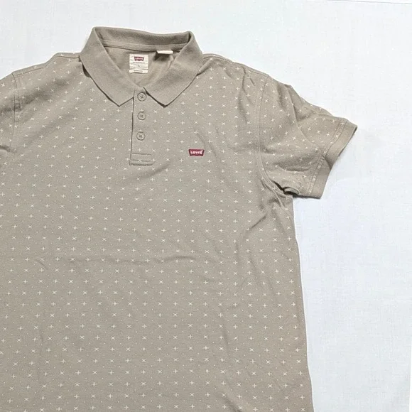 Levi's Mens Short Sleeve Pique Polo Shirt Tan Geometric Cross Pattern Large