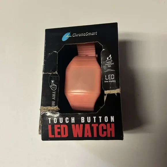 CHROME SMART TOUCH BUTTON LED WATCH DISPLAYS TIME, DATE AND SECONDS PINK NEW