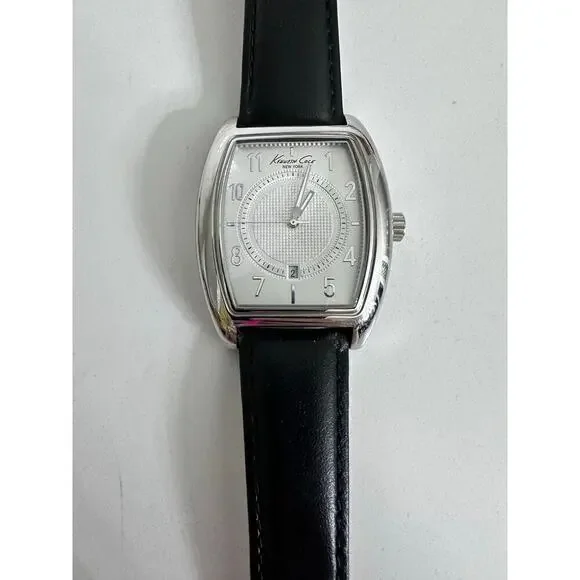 Kenneth Cole New York Men's Black Silver Leather Straps Wrist Watch KC1543