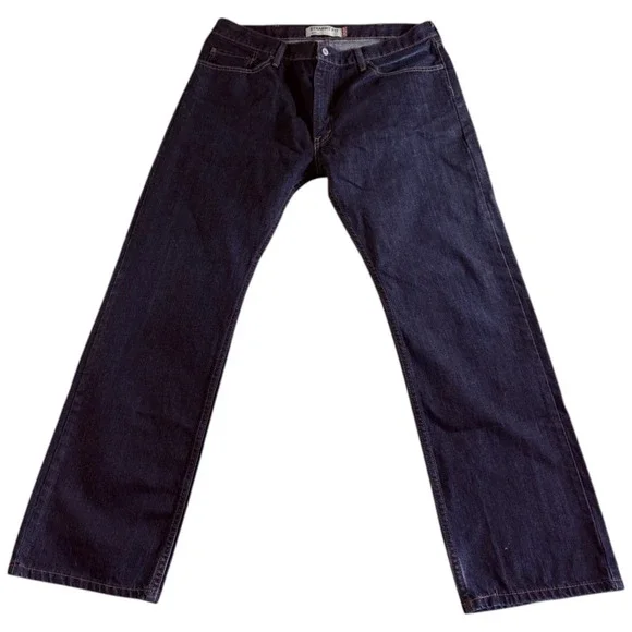 Levi's 505 Straight Fit Regular Jeans Mens 39x30 Dark Blue‎ Denim Stretch Travel