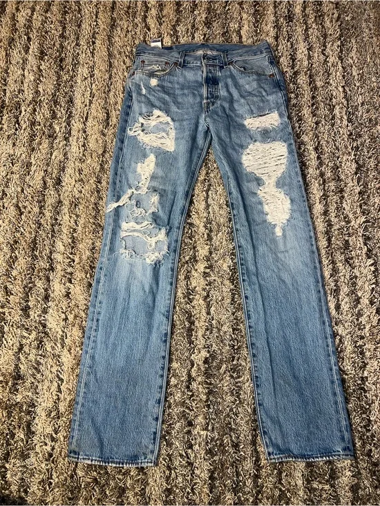 Levi's Light Blue Men's Straight Jeans with Distressed Details