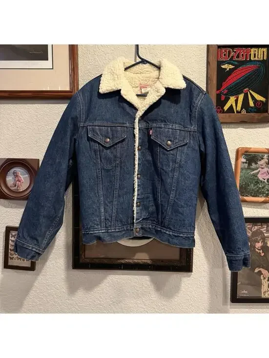 VTG 1979 Levis 70605-0217 Sherpa Lined Trucker Jacket Size 38 Dark Indigo Patina