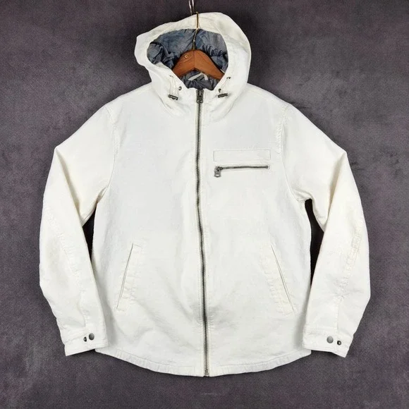 Levis‎ Lined Reverse Twill Cotton Swing Hooded White Denim Jacket Mens Medium