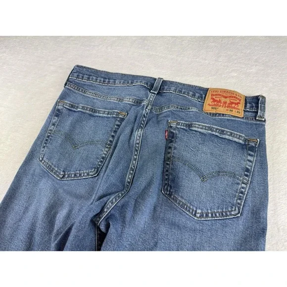 Levi's 505 Regular Fit Jeans 36x32 Blue Denim Straight Leg‎ Mens