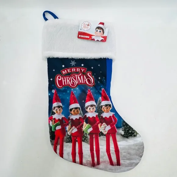 Elf On A Shelf Stocking Merry Christmas Blue Red Holiday New