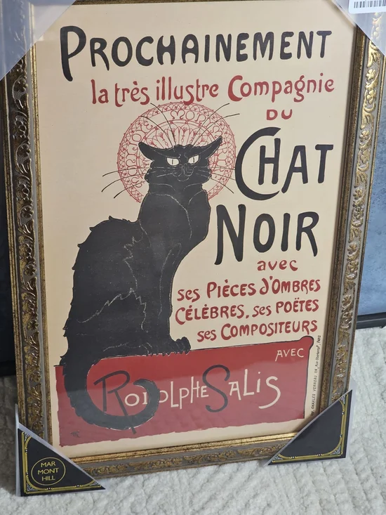 Marmont Hill CHAT NOIR BLACK CAT PROCHAINEMENT FRENCH VINTAGE Wall Art 12x18 NEW