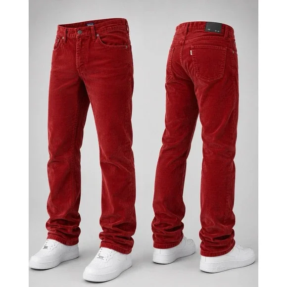 Levis CORDUROY Pants Mens 30x32 MAROON Red 514 Slim Straight  5 Pocket   PREPPY
