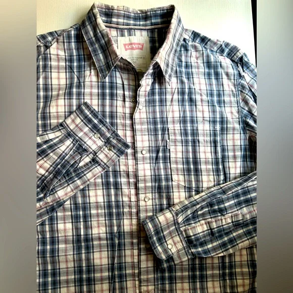 Men Levi’s Long Sleeve Cotton Button Shirt checker plaid M