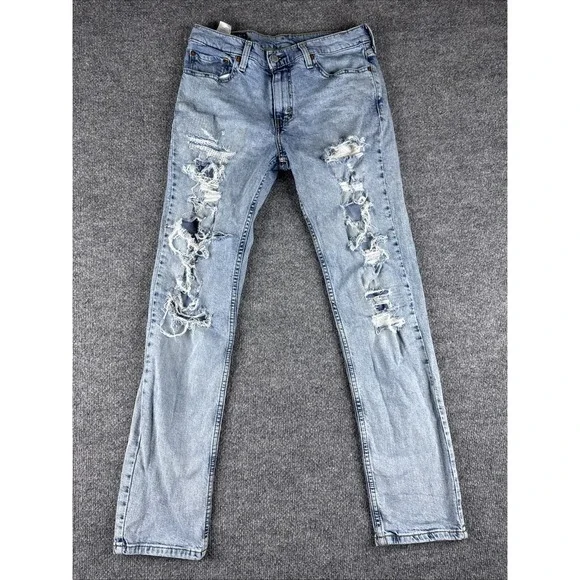 Levis 511 Jeans Mens Medium Wash Blue Slim Thrashed 32x32 Stretch Distressed