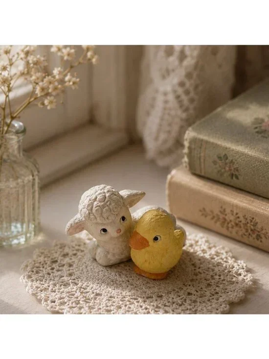 Vintage Enesco Lamb & Duck Ceramic Figurine Taiwan Collectible 2