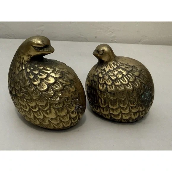 Vintage Lot Of‎ 2 Solid Brass Birds  quail/pheasant figurines Textured Pair