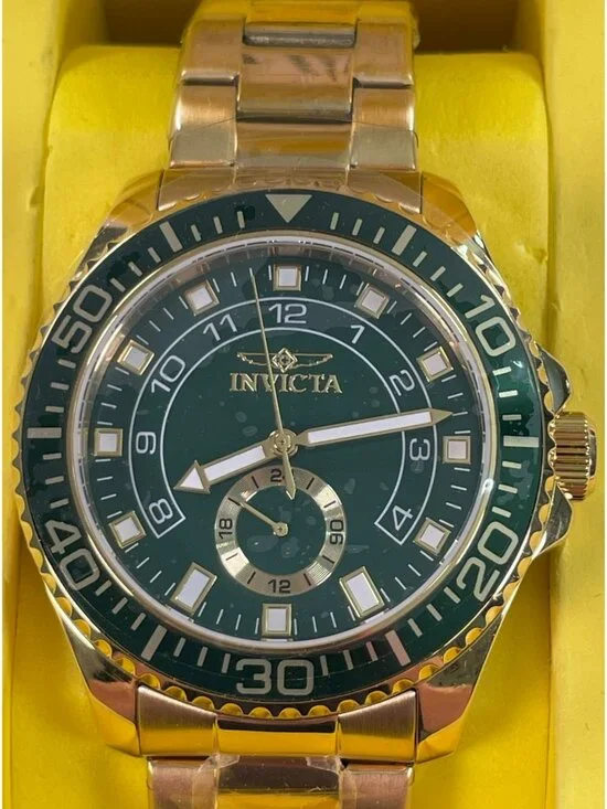Invicta Gold Stainless Watch Green Dial 47132 50M Water Resistant Men's $595 NEW