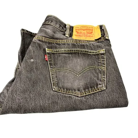 Levi's 501 Jeans Mens 44x34 (42x31) ACTUAL Black Denim Faded Button‎ Fly Vintage