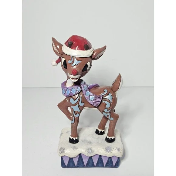 Jim Shore Rudolph Traditions Lighted Rudolph Wearing Santa Hat Figurine 4058340