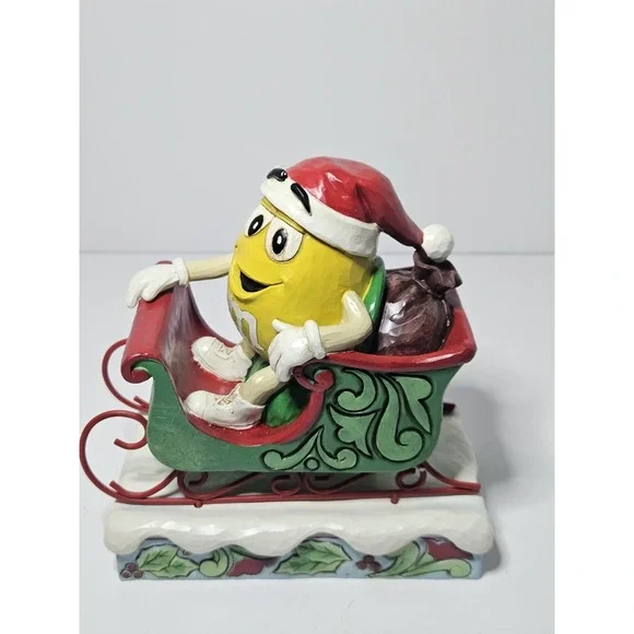 Jim Shore M&M'S Yellow Character A Sweet Ride Sleigh Christmas Figurine 6015683