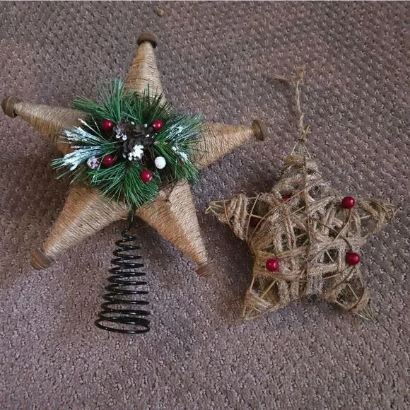 Primitive tree topper star and star ornament