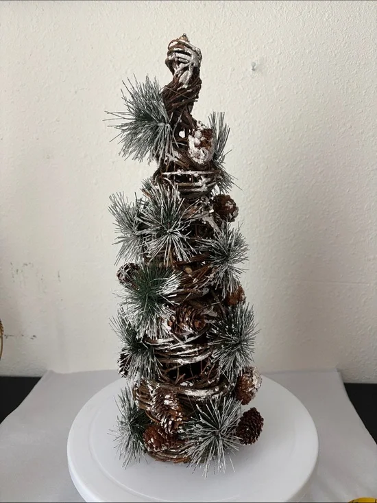 Flocked Pinecone Twig Cone Tree - Home Holiday Décor Preowned