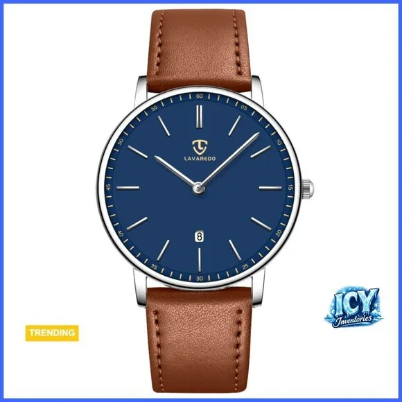 Minimalist Analog Watch with Leather Strap, Stainless Steel Case