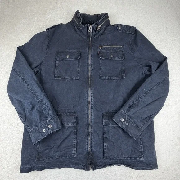 Levi's Utility Field Jacket Mens XL Navy Blue Quilted Coat Military Canvas Chore