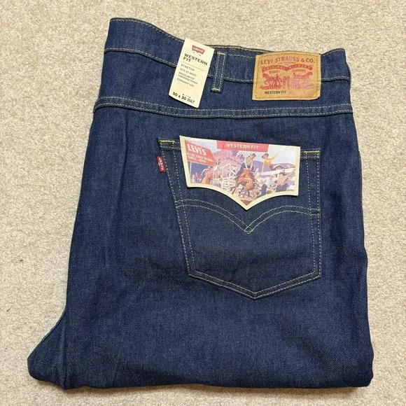 Levis Western Fit Jeans NWT Mens 50x30 Dark Blue Regular Straight Denim Big Tall
