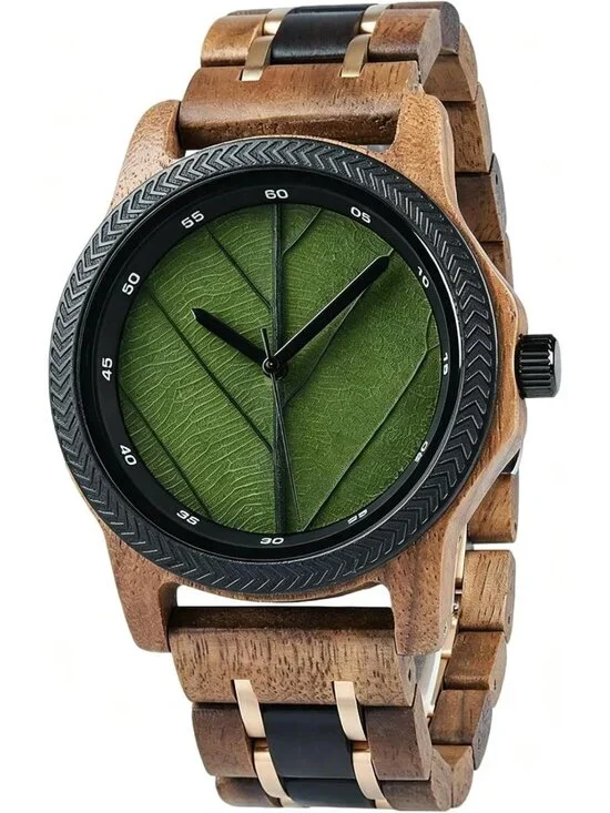 Natural Wooden Men's Watch - Japanese Quartz, Minimalist Style, Unique Leaf Vein