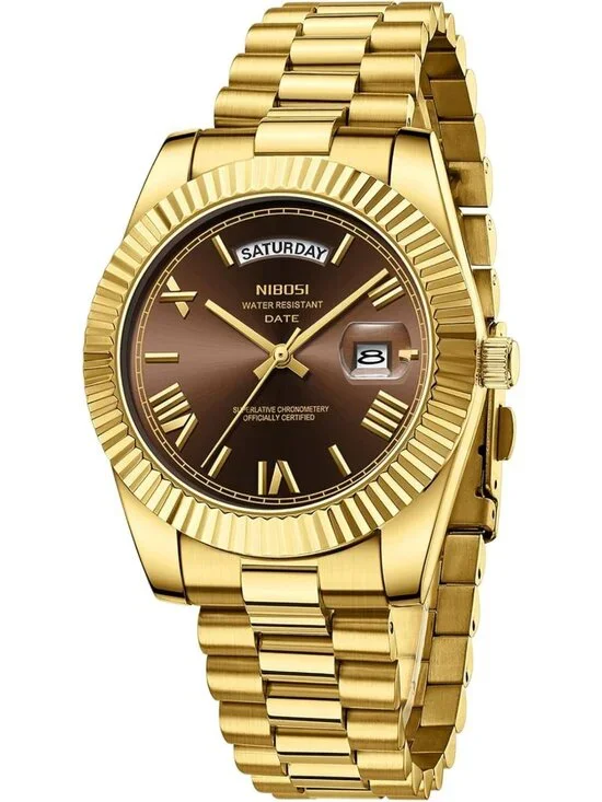 Stylish Men's Analog Quartz Watch, Rose Gold Stainless Steel, Waterproof, Luxury